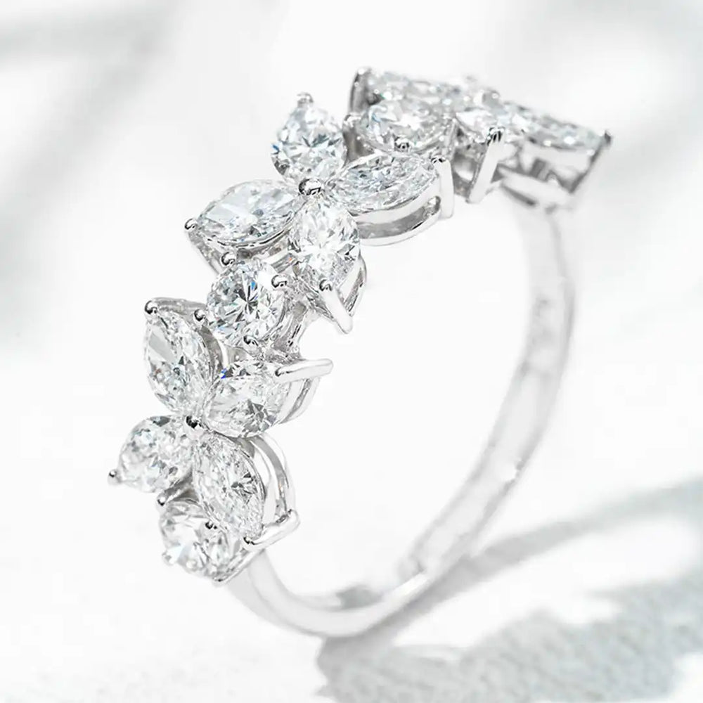 Marquise Brilliant Flower Anniversary Band in 18K Solid Gold