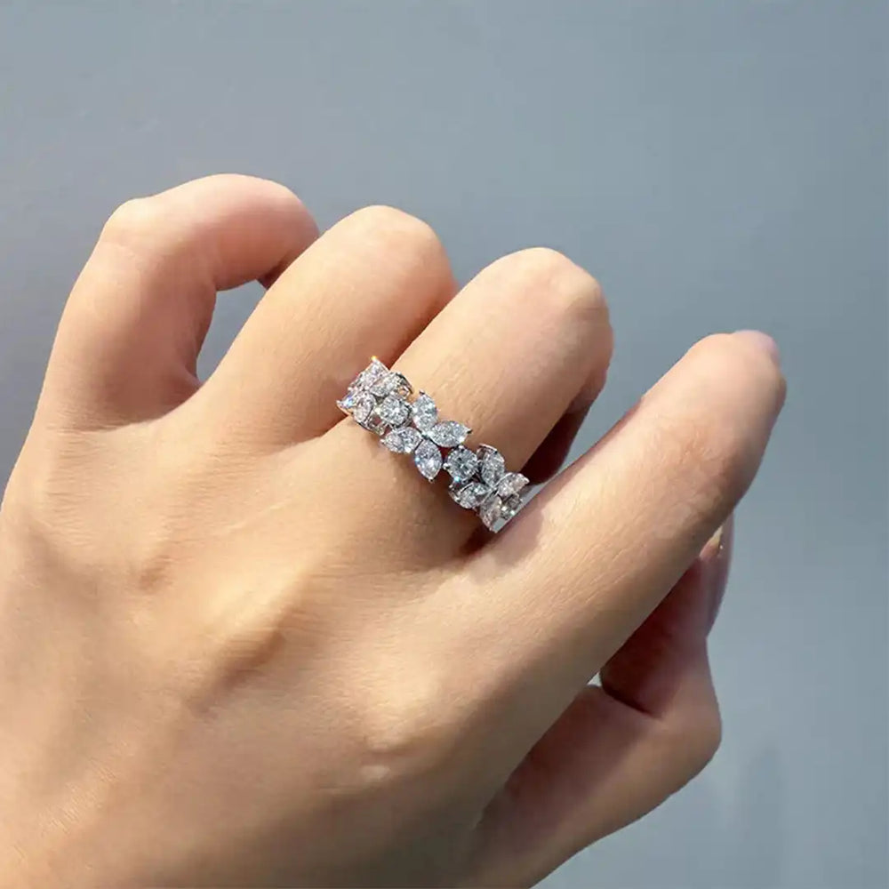 Marquise Brilliant Flower Anniversary Band in 18K Solid Gold
