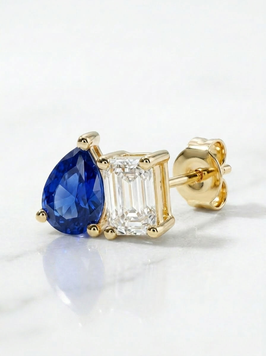 1 CTW Certified Toi et Moi Lab-Grown Diamond & Gemstone Stud Earrings – 10K Solid Gold