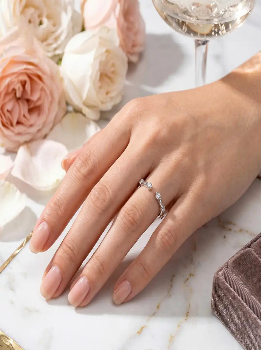 18K Solid Gold Lab-Grown Diamond Open Matching Wedding Band