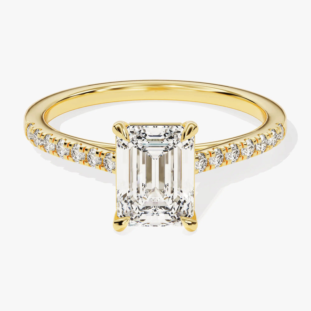 Emerald Cut 1–2 CT Diamond Engagement Ring with Round Pavé Band in 14K/18K Solid Gold